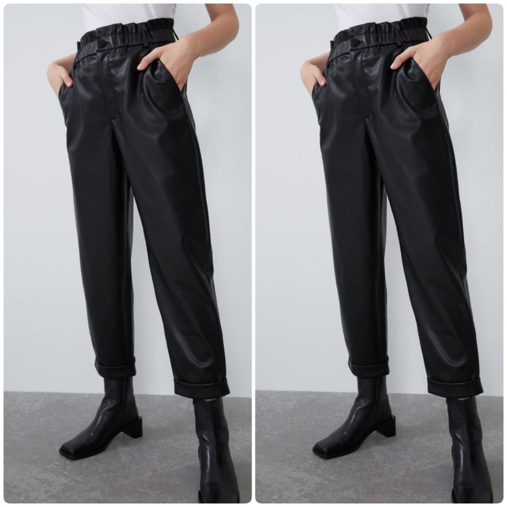 NWT Zara Tapered Fuax leather paperbag pants
